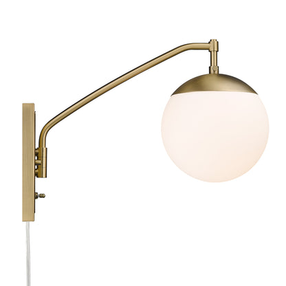 Hugo Traditional Gold 1 Light Articulating Wall Sconce with White Shade