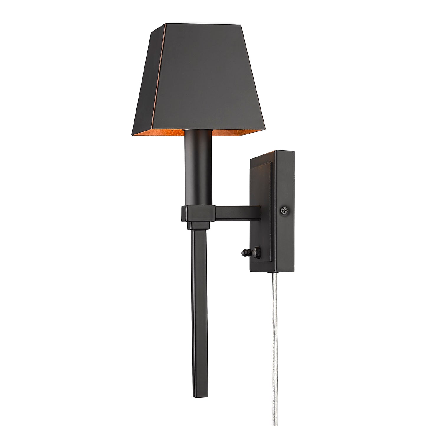 Cyrus Transitional Black 1 Light Wall Sconce with Black Shade