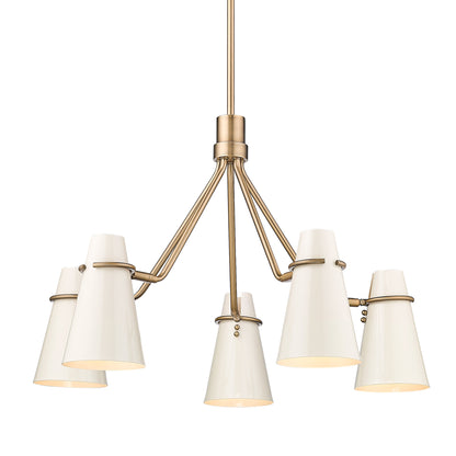 Isha Modern Gold 5 Light Chandelier with Beige Shade