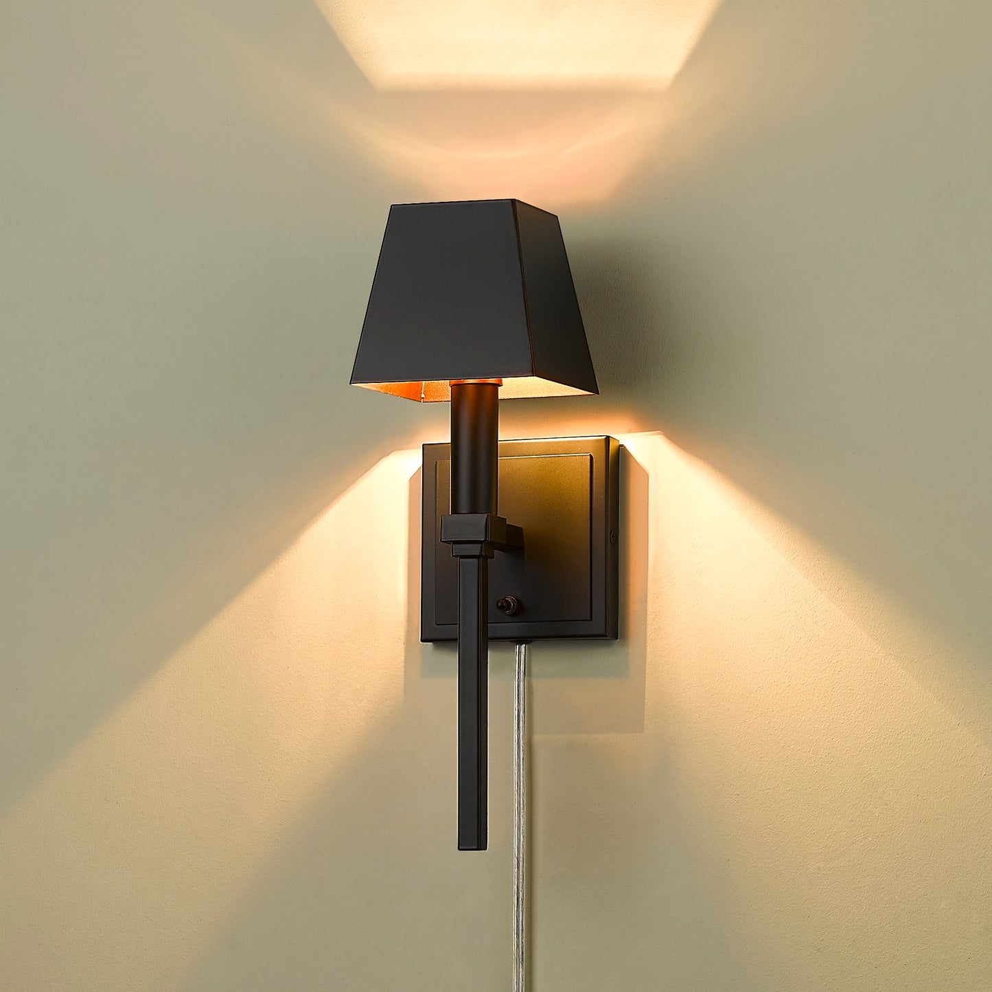 Cyrus Transitional Black 1 Light Wall Sconce with Black Shade