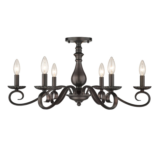 Remington Traditional Bronze 6 Light Semi-Flush - Large