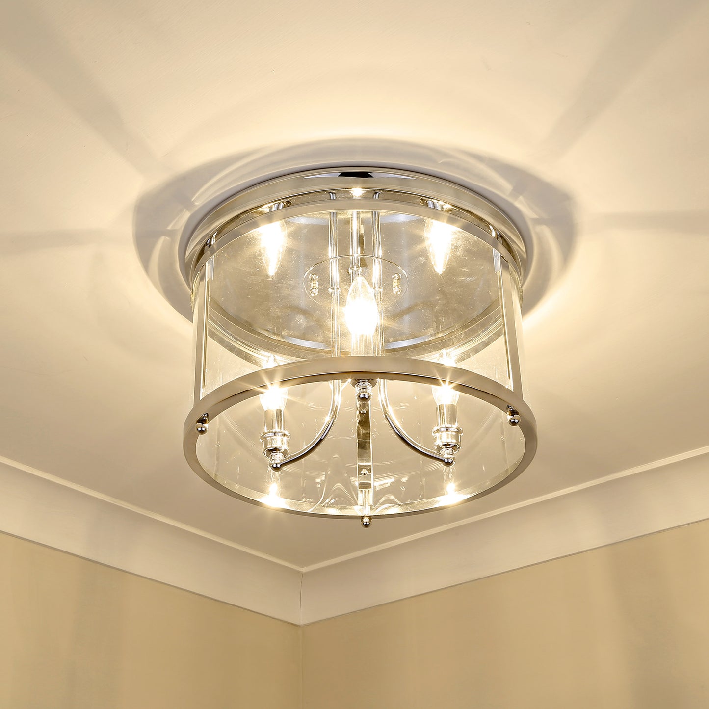 Harwick Transitional Silver Flush Mount with Clear Shade