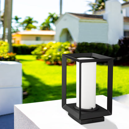 Samson Modern Black Pier Mount - Outdoor with White Shade