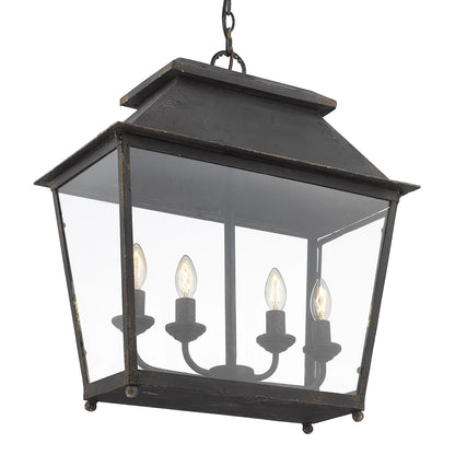 Ross Traditional Black 4 Light Pendant Lantern with Clear Shade