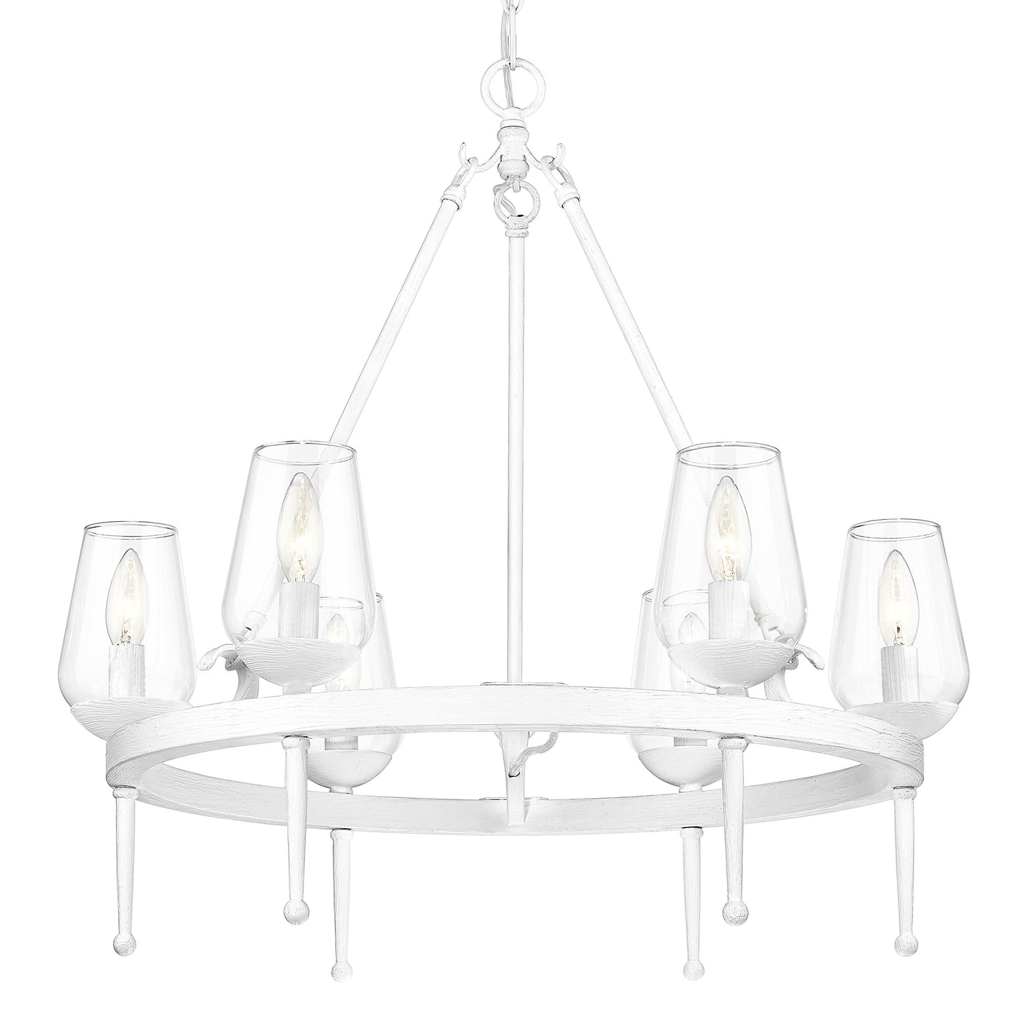 Frances Transitional White 6 Light Chandelier with Clear Shade