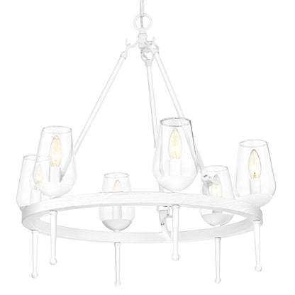 Frances Transitional White 6 Light Chandelier with Clear Shade