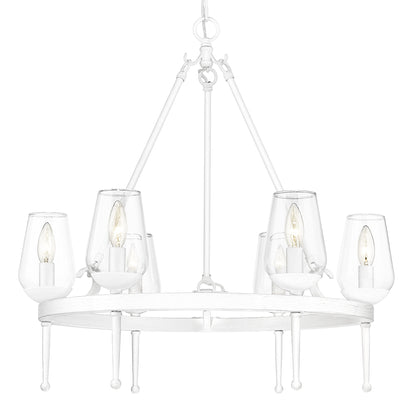 Frances Transitional White 6 Light Chandelier with Clear Shade