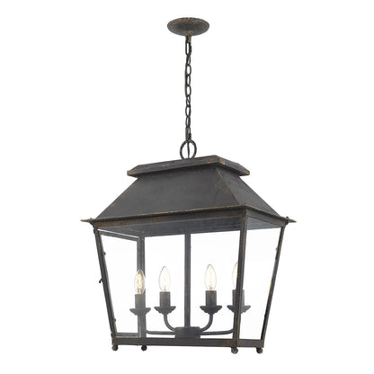 Ross Traditional Black 4 Light Pendant Lantern with Clear Shade