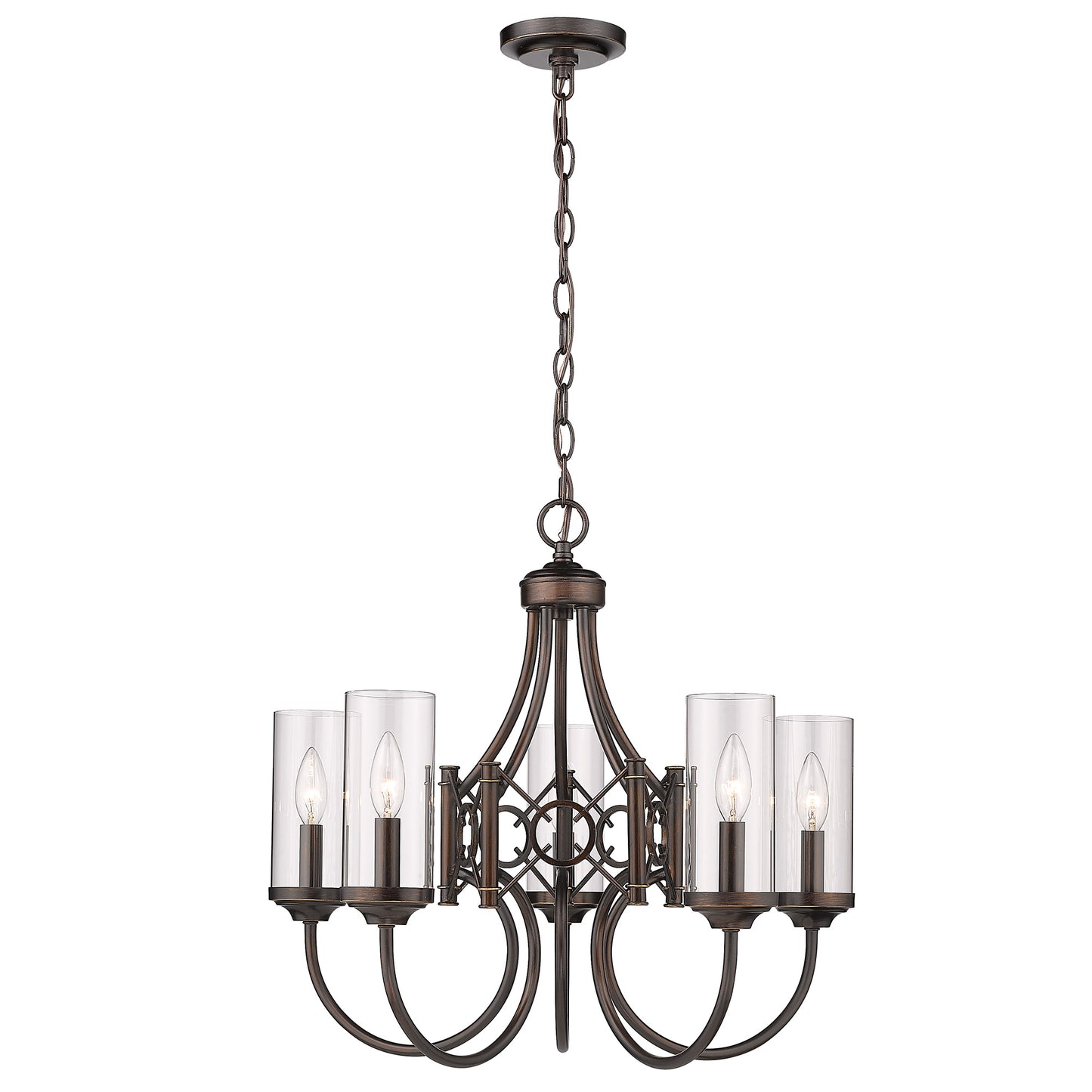 Livingston Transitional Bronze 5 Light Chandelier with Clear Shade