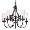 Livingston Transitional Bronze 5 Light Chandelier with Clear Shade