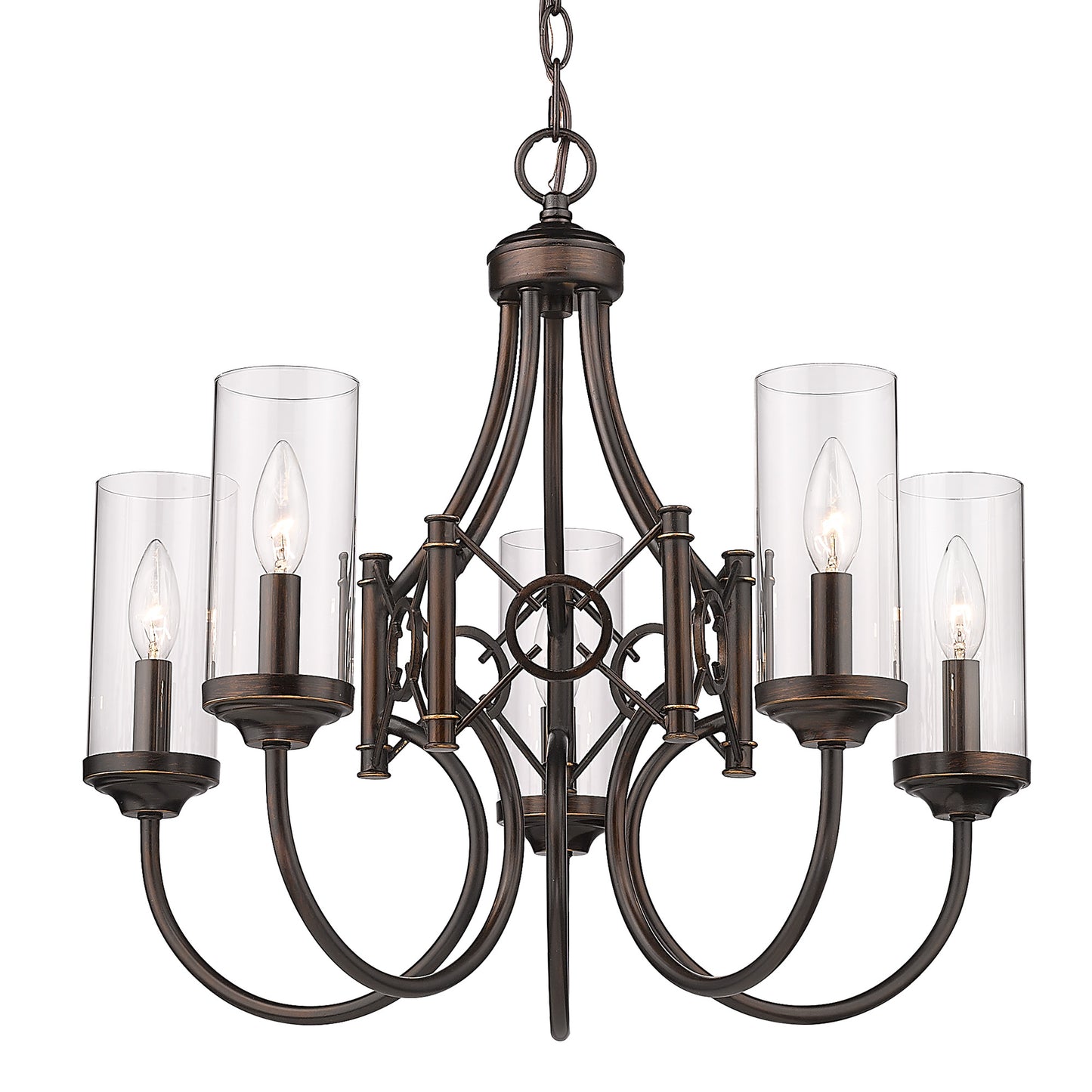 Livingston Transitional Bronze 5 Light Chandelier with Clear Shade