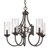 Livingston Transitional Bronze 5 Light Chandelier with Clear Shade