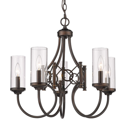 Livingston Transitional Bronze 5 Light Chandelier with Clear Shade