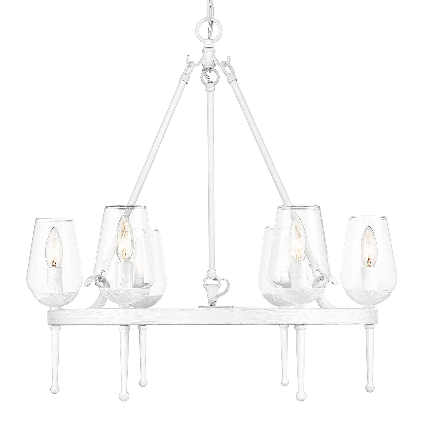 Frances Transitional White 6 Light Chandelier with Clear Shade