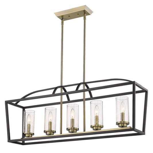 Marlowe Modern Black 5 Light Linear Pendant with Clear Shade