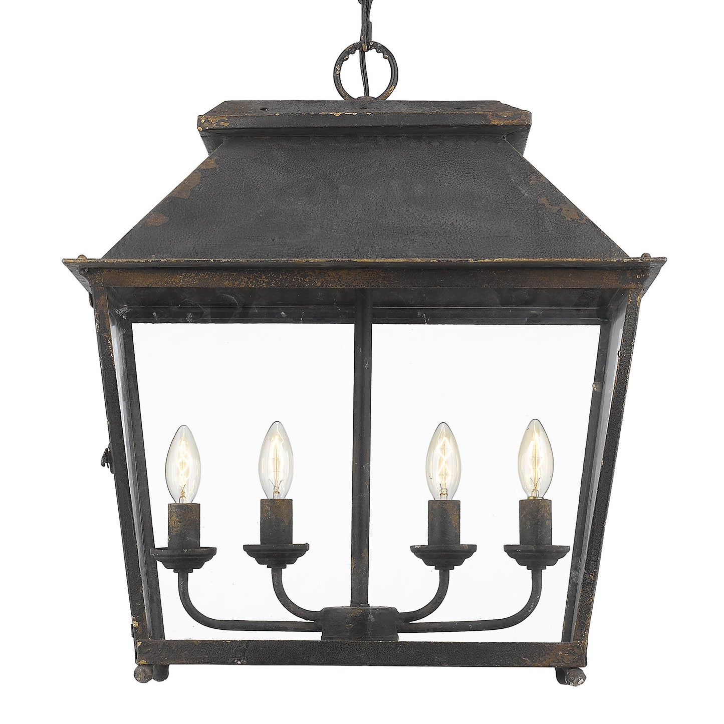 Ross Traditional Black 4 Light Pendant Lantern with Clear Shade