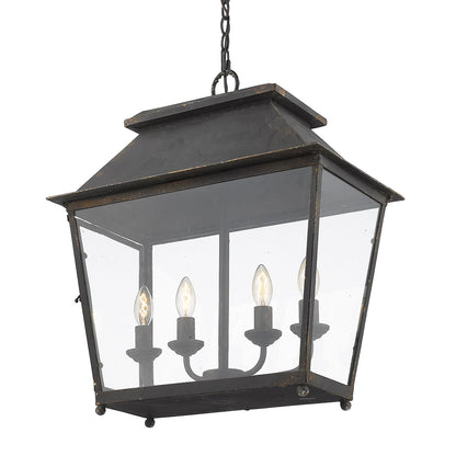 Ross Traditional Black 4 Light Pendant Lantern with Clear Shade