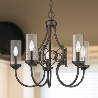 Livingston Transitional Bronze 5 Light Chandelier with Clear Shade